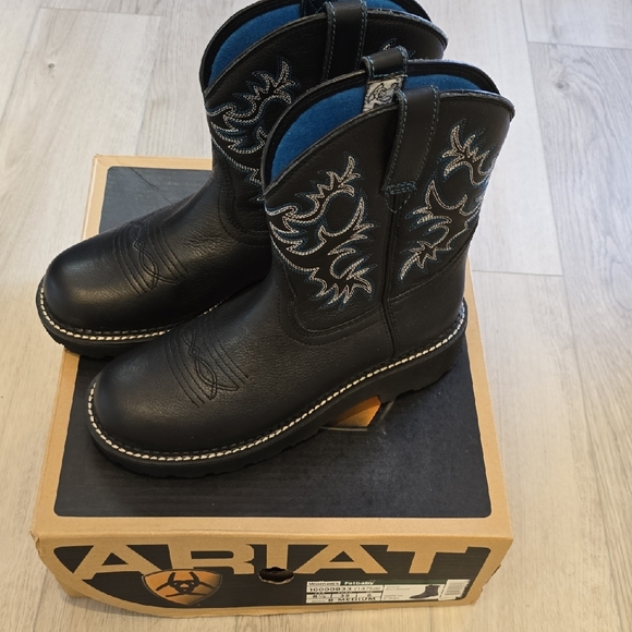 Ariat Shoes - New In Box Ariat Fatbaby Black Leather Boots with Blue Stitching